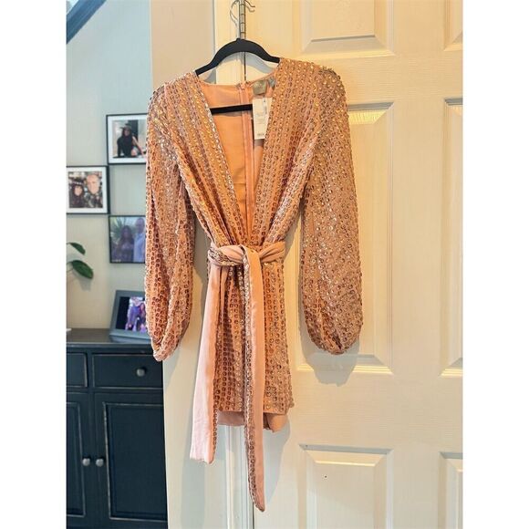 ASOS Women's Gold Sequin Wrap Front Romper Size 4 Party/Cocktail - Picture 1 of 7
